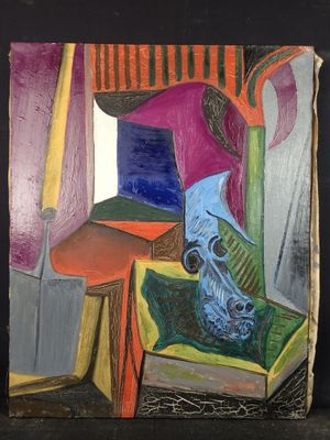une photo d'un tableau représentant un vase posé sur une table