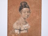 an old drawing of a woman with a turban on her head