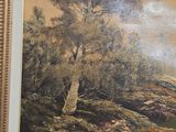 painting of a landscape with trees and a river in the foreground