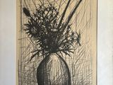 un dessin représentant un vase contenant des fleurs