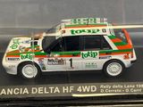 a model of a rally car in a display case