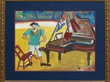 tableau représentant un homme jouant du piano et une femme debout à côté d'un piano