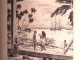 un dessin représentant un homme et une femme sur un quai