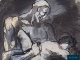 a drawing of a man sitting on a chair