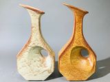 deux vases posés l'un à côté de l'autre sur une table