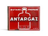 an image of a red and white sign with a bottle of antargaz on it