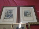 two framed pictures of a man and a woman sitting on a bed