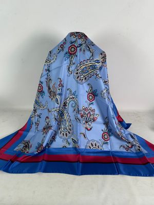 blue and red silk scarf with paisley design