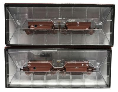 deux wagons dans une boîte transparente sur fond blanc