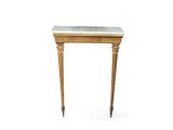 a small table with a marble top and wooden legs