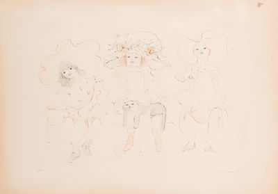 Leonor Fini (1908-1996) Trois fillettes et un chat.