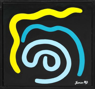 une peinture représentant un motif en spirale sur fond noir