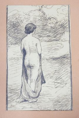 an image of a drawing of a woman standing on a beach