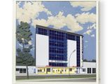 une image représentant une peinture d'un bâtiment avec le ciel en arrière-plan