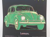 an image of a green car with a black background and yellow lettering