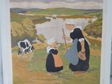 une photo d'un tableau représentant une femme et deux vaches