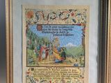a framed picture of a medieval manuscript with a picture of a man and a woman