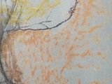 drawing of a woman in a yellow dress holding a large white bag