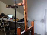 a light that is on a stand in a room