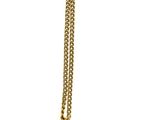 a close up of a gold coin with a chain on a white background