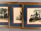 two framed pictures of a man riding a horse and a woman riding a horse