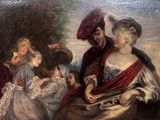tableau représentant un groupe de femmes et d'enfants dans un paysage
