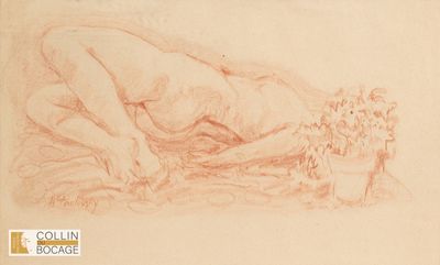 André PAVLOVSKY (né en 1933) Nu au pot de fleurs