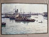 a picture of a painting of boats in the water