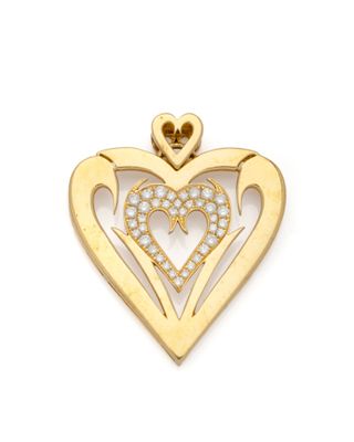 Pendentif en forme de cœur en or jaune 14 carats serti de diamants