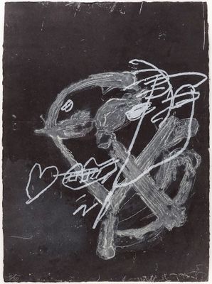 un dessin en noir et blanc représentant un crâne et des os croisés sur fond noir
