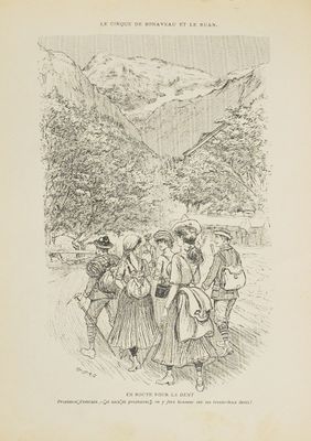 an old black and white drawing of a group of people