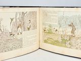 an open book with a picture of a man and a dog on it