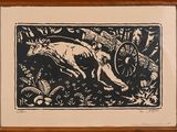 an image of a black and white drawing of a cat running through a forest