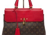 louis vuitton brown and red monogramet leather and leather handbag
