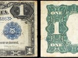 deux images différentes d'un billet d'un dollar sur lequel figure le portrait d'un homme