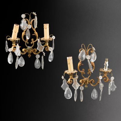 paire d'appliques murales françaises du XIXe siècle en cristal et bronze doré