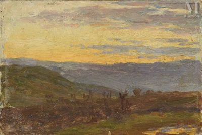 an image of a painting of cows grazing in a field