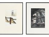 two framed pictures of pipes and pipes on a white wall