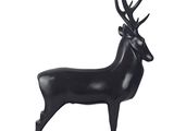 a black sculpture of a deer standing on a black base