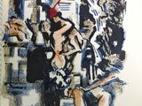 un dessin représentant un homme assis sur un banc devant une borne d'incendie