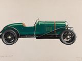 dessin représentant une voiture de sport verte sur fond beige