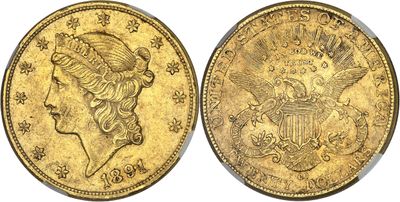 a gold coin with a woman ' s head on it