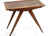 an image of a wooden table with a glass top on a white background