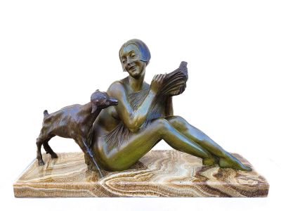Armand GODARD (XIXe - XXe s.) Jeune femme et l'agneau