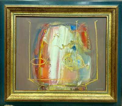 a picture of a painting of a vase on a table