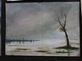 a painting of a tree in the middle of three paintings