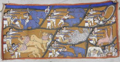 peinture murale représentant des personnes et des animaux