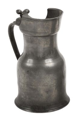 an old metal pitcher with a handle on a white background
