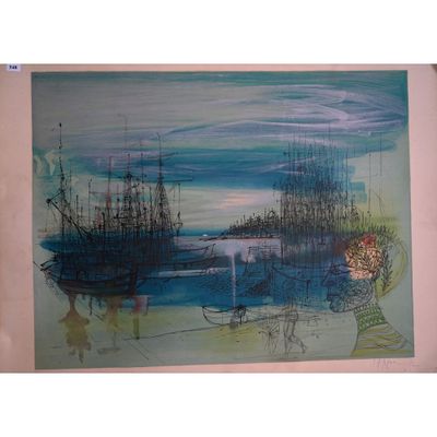 tableau représentant une femme et un bateau sur un plan d'eau