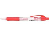 a close up of a red pen on a white background